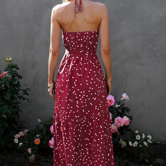 BOHO Red polka Dot Maxi dress - Picture 3 of 3